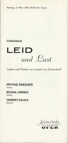 Komische Oper Berlin,Gerhard Müller: Programmheft LIEDERABED LEID UND LUST 5. März 1990 Foyer Komische Oper Spielzeit 1989 / 90.