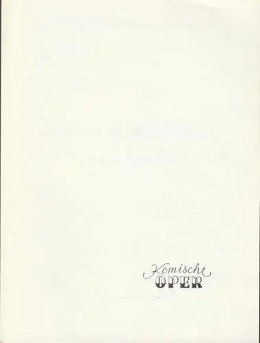 Komische Oper Berlin: Programmheft KAMMERMUSIK IM GESPRÄCH  5. Januar 1974 Foyer Komische Oper Spielzeit 1973 / 74. 