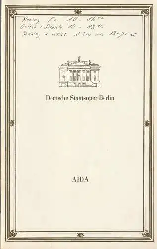 Deutsche Staatsoper Berlin, Deutsche Demokratische Republik, Volker Pfüller, Karl-Heinz Drescher: Programmheft Giuseppe Verdi AIDA 1987.