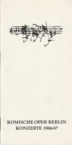 Komische Oper Berlin: Programmheft KONZERTE  DER KOMISCHE OPER BERLIN 1966 / 67. 