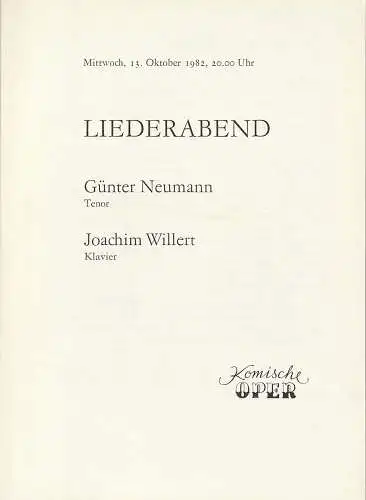 Komische Oper Berlin: Programmheft LIEDERABEND GÜNTER NEUMANN 13. Oktober 1982 Komische Oper Spielzeit 1982 / 83. 