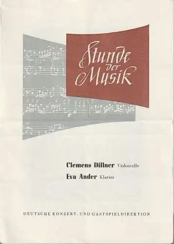 Deutsche Konzert- und Gastspieldirektion: Programmheft STUNDE DER MUSIK 1960   CLEMENS DILLNER / EVA ANDER. 