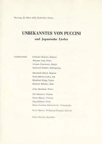 Komische Oper Berlin: Programmheft UNBEKANNTES VON PUCCINI  Foyer Komische Oper 1978. 