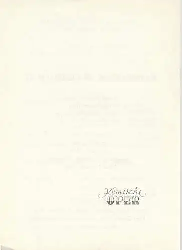 Komische Oper Berlin: Programmheft KAMMERMUSIK IM GESPRÄCH XX  23. Oktober 1971 Foyer Komische Oper  Spielzeit 1971 / 72.