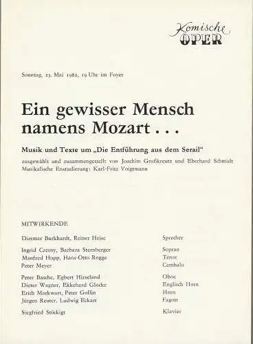 Komische Oper Berlin: Programmheft EIN GEWISSER MENSCH NAMENS MOZART 23. Mai 1982 Komische Oper Berlin. 
