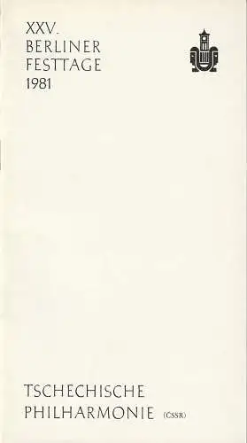 Komische Oper Berlin, Horst Richter: Programmheft XXV. BERLINER FESTTAGE 1981 TSCHECHISCHE PHILHARMONIE. 
