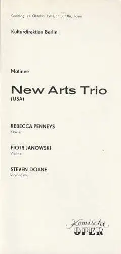 Komische Oper Berlin, G. Müller: Programmheft Matinee NEW ARTS TRIO USA 27. Oktober 1985. 