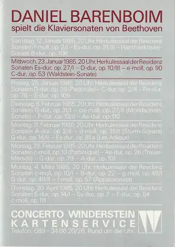 Concerto Winderstein: Programmheft CONCERTO  WINDERSTEIN DANIEL BARENBOIM 23. Januar 1985 Herkulessaal der Residenz. 