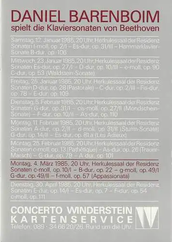 Concerto Winderstein: Programmheft CONCERTO  WINDERSTEIN DANIEL BARENBOIM 4. März 1985 Herkulessaal der Residenz. 