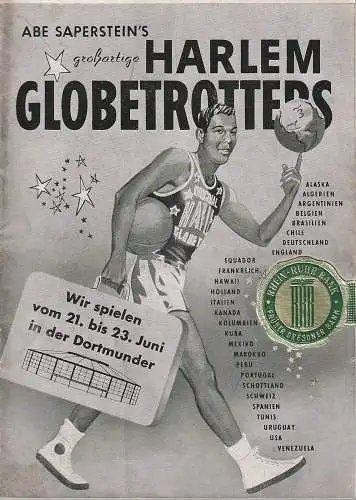 Westfalenhalle, Wilhelm Wortelmann, Hans Apfel: Programmheft ABE SAPERSTEIN´S HARLEM GLOBETROTTERS 21. bis 23. Juni 1952 Dortmunder Westfalenhalle. 