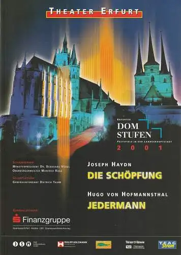 Theater Erfurt, Dietrich Taube, Arne Langer, Judith Braun-Biehl: Programmheft ERFURTER DOMSTUFEN  FESTSPIELE 2001. 