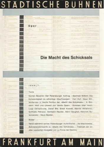 Städtische Bühnen Frankfurt am Main, Harry Buckwitz: Programmheft DIE MACHT DES SCHICKSALS Oper ca. 1963. 