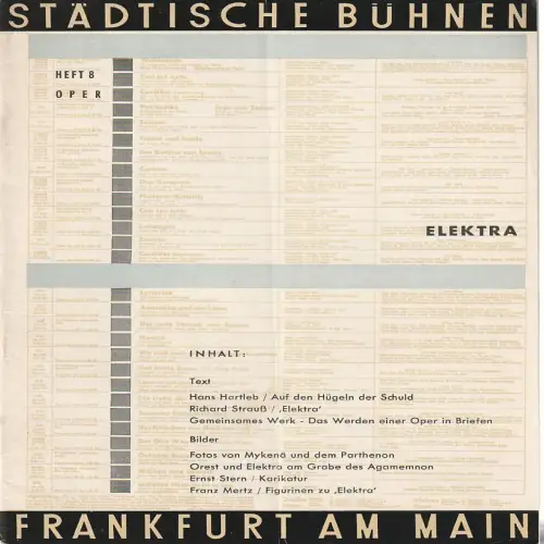 Städtische Bühnen Frankfurt am Main, Harry Buckwitz: Programmheft ELEKTRA Spielzeit 1958 / 59 Oper Heft 8. 