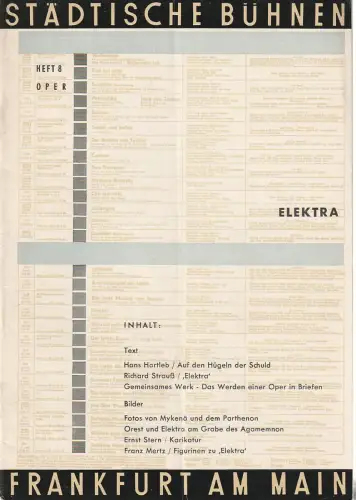 Städtische Bühnen Frankfurt am Main, Harry Buckwitz: Programmheft ELEKTRA Spielzeit 1958 / 59 Oper Heft 8. 