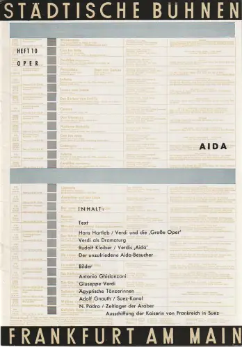 Städtische Bühnen Frankfurt am Main, Harry Buckwitz: Programmheft AIDA Spielzeit 1954 / 55 Oper Heft 10. 