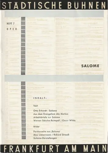 Städtische Bühnen Frankfurt am Main, Harry Buckwitz: Programmheft SALOME Spielzeit 1960 / 61 Oper Heft 7. 