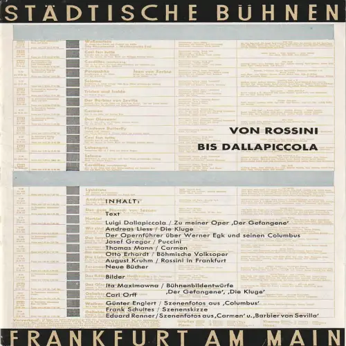 Städtische Bühnen Frankfurt am Main, Harry Buckwitz: VON ROSSINI BIS DALLAPICCOLA Spielzeit 1957 / 58 Oper Frankfurt. 