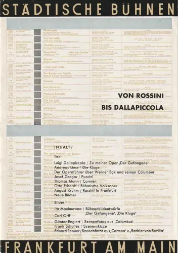 Städtische Bühnen Frankfurt am Main, Harry Buckwitz: VON ROSSINI BIS DALLAPICCOLA Spielzeit 1957 / 58 Oper Frankfurt. 