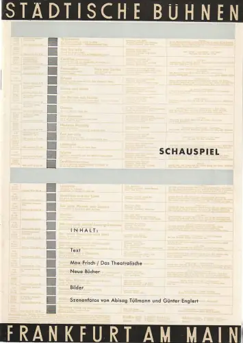 Städtische Bühnen Frankfurt am Main, Harry Buckwitz: Programmheft SCHAUSPIEL SONDERHEFT 1961. 