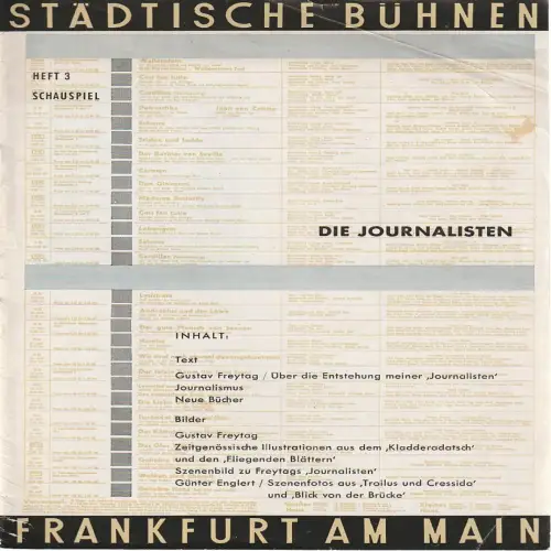 Städtische Bühnen Frankfurt am Main, Harry Buckwitz: Programmheft DIE JOURNALISTEN Schauspiel Heft 3 Spielzeit 1956 / 57. 