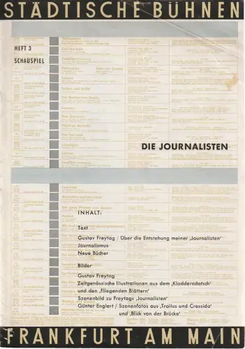 Städtische Bühnen Frankfurt am Main, Harry Buckwitz: Programmheft DIE JOURNALISTEN Schauspiel Heft 3 Spielzeit 1956 / 57. 