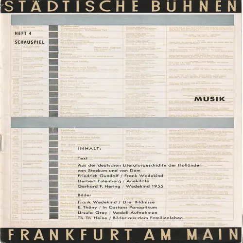 Städtische Bühnen Frankfurt am Main, Harry Buckwitz: Programmheft Frank Wedekind MUSIK Spielzeit 1955 / 56 Schauspiel Heft 4. 