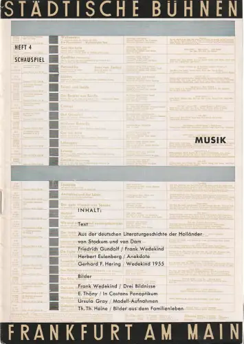 Städtische Bühnen Frankfurt am Main, Harry Buckwitz: Programmheft Frank Wedekind MUSIK Spielzeit 1955 / 56 Schauspiel Heft 4. 