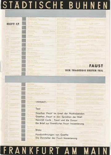 Städtische Bühnen Frankfurt am Main, Harry Buckwitz: Programmheft Goethe FAUST Spielzeit 1953 / 54 Schauspiel Heft 17. 