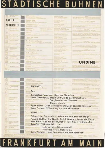 Städtische Bühnen Frankfurt am Main, Harry Buckwitz: Programmheft UNDINE Spielzeit 1957 / 58 Schauspiel Heft 8. 
