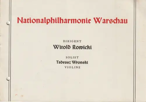 Deutsche Konzert- und Gastspieldirektion: Programmheft NATIONALPHILHARMONIE WARSCHAU. 