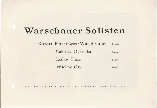 Deutsche Konzert- und Gastspieldirektion: Programmheft WARSCHAUER SOLISTEN. 