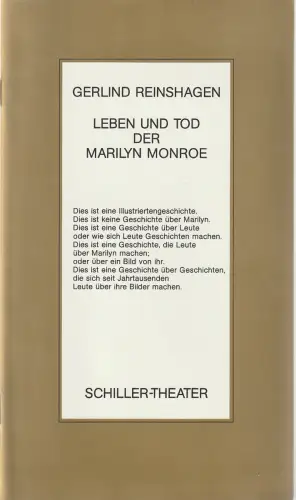 Staatliche Schauspielbühnen Berlins, Hans Lietzau, Rosemarie Koch: Programmheft Gerlind Reinshagen LEBEN UND TOD DER MARILYN MONROE Premiere 7. April 1978 Schiller-Theater Spielzeit 1977 / 78 Heft 98. 