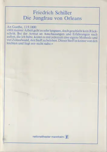 Nationaltheater Mannheim, Arnold Petersen, Ursula Rühle: Programmheft Friedrich Schiller DIE JUNGFRAU VON ORLEANS Premiere 24. Februar 1980 Spielzeit 1979 / 80. 