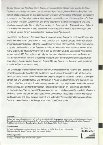 Stadttheater und Musikdirektion Aachen, Elena Tzavara, formdusche, Isabelle Becker: Programmheft Jacques Offenbach ORPHEE AUX ENFERS Premiere 8. Februar 2025 Spielzeit 2024 / 25 Heft 26. 