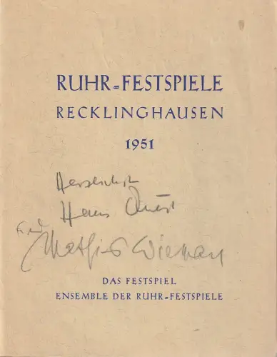 Das Festspiel Ensemble der Ruhr=Festspiele: Schiller DON CARLOS RUHR=FESTSPIELE RECKLINGHAUSEN 1951 6-fach signiert. 