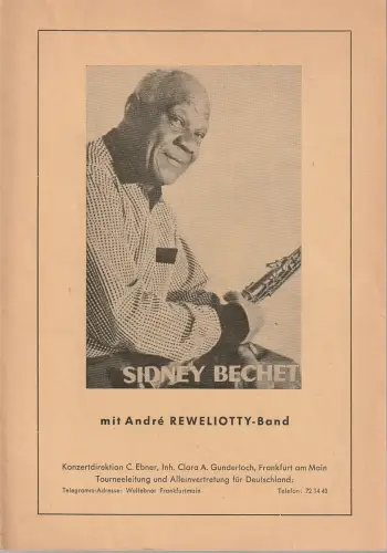 Konzertdirektion C. Ebner, Inh. Clara A. Gunderloch: Programmheft SIDNEY BECHET mit Andre Reweliotty-Band 1956. 