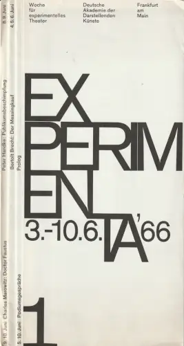 Deutsche Akademie der Darstellenden Künste Frankfurt am Main: Programmheft EXPERIMENTA 1 3.-10. 6. 1966 ( '66 ) Woche für experimentelles Theater. 