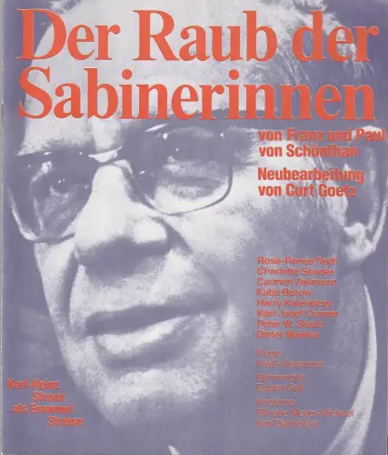 Gastspieltheater Egon Karter Basel, Günther Fuhrmann: Programmheft von Schönthan DER RAUB DER SABINERINNEN Herbst 1980. 