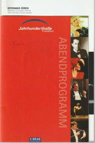 Opernhaus Zürich, Alexander Pereira, Ballettdirektion Heinz Spoerli: Programmheft ZÜRCHER BALLETT GOLDBERG VARIATIONEN 12. Oktober 2001 Jahrhunderthalle  Frankfurt. 