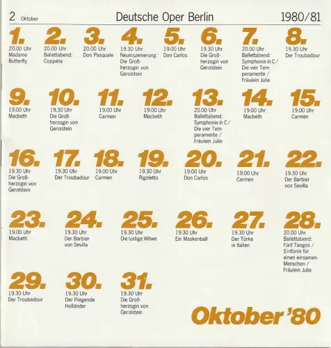 Deutsche Oper Berlin, Siegfried Palm, Karl Dietrich Gräwe, Edmund Gleede, Peter Kain: Programmheft Giuseppe Verdi  RIGOLETTO 19. Oktober 1980 Spielzeit 1980 / 81 Heft 2 Oktober 80. 