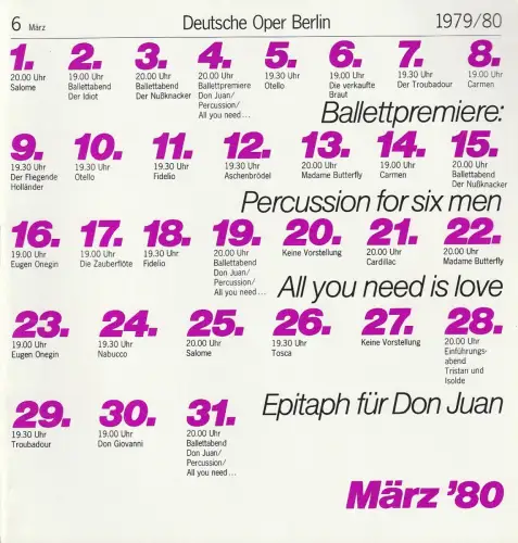 Deutsche Oper Berlin, Siegfried Palm, Karl Dietrich Gräwe, Edmund Gleede, Peter Kain: Programmheft Georges Bizet CARMEN 8. März 1980 Spielzeit 1979 / 80 Heft 6 März 80. 
