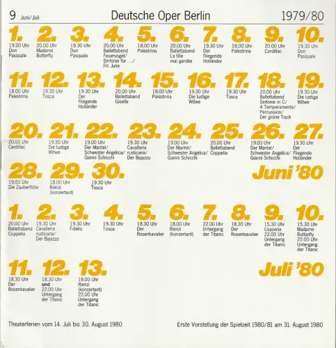 Deutsche Oper Berlin, Siegfried Palm, Karl Dietrich Gräwe, Edmund Gleede, Peter Kain: Programmheft Franz Lehar DIE LUSTIGE WITWE 19. Juni 1980 Spielzeit 1979 / 80 Heft 9  Juli 80. 