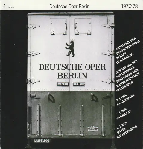 Deutsche Oper Berlin, Siegfried Palm, Karl Dietrich Gräwe, Urs Leicht, Eberhard Franke: Programmheft RAVEL-BALLETTABEND 29. Januar 1978 Spielzeit 1977 / 78 Heft 4 Januar. 