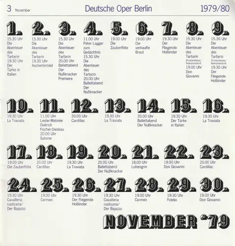 Deutsche Oper Berlin, Siegfried Palm, Karl Dietrich Gräwe, Edmund Gleede, Peter Kain: Programmheft Pietro Mascagni CAVALLERIA RUSTICANA / Ruggiero Leoncavallo DER BAJAZZO 27. November 1979 Spielzeit 1979 / 80 Heft 3 November. 