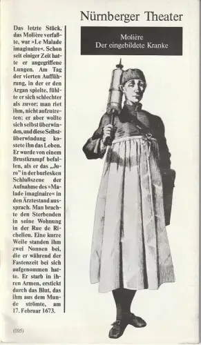 Nürnberger Theater, Burkhard Mauer, Klaus Mißbach, Max Ackermann: Programmheft Moliere DER EINGEBILDETE KRANKE Premiere 21. Oktober 1989 Spielzeit 1989 / 90. 