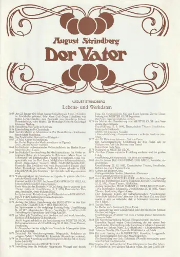 Konzertdirektion Landgraf, Birgit Landgraf, Euro Studio: Programmheft August Strindberg DER VATER Spielzeit 1980 Günter Mack, Sonja Ziemann. 