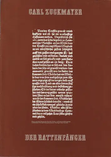 Konzertdirektion Landgraf, Birgit Landgraf: Programmheft Carl Zuckmayer DER RATTENFÄNGER Spielzeit 1979 / 80. 