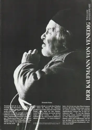 Konzertdirektion Landgraf, Birgit Landgraf: Programmheft William Shakespeare DER KAUFMANN VON VENEDIG Premiere 11. September 1990 Spielzeit 1990 / 91. 