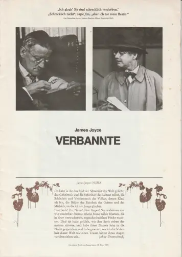 Konzertdirektion Landgraf, Birgit Landgraf: Programmheft James Joyce VERBANNTE Spielzeit 1982 / 83. 