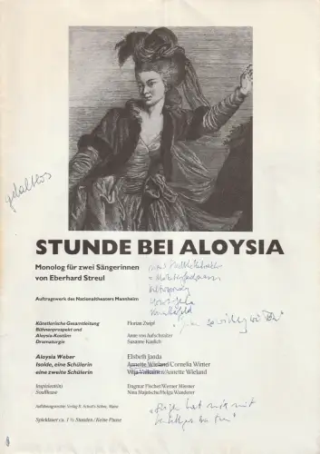 Nationaltheater Mannheim, Arnold Petersen, Susanne Kaulich, Ursula Leuchtenberger, Uta Wilhelm: Programmheft Uraufführung Eberhard Streul STUNDE BEI ALOYSIA 22. September 1991 213. Spielzeit 1991 / 92 Nr. 2. 